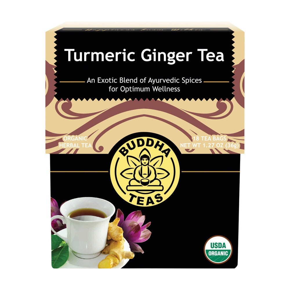 Buddha Teas Organic Herbal Tea Bags Turmeric Ginger Tea - 18 pack