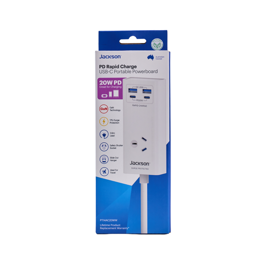 Jackson Outlet Adaptor - 1 - USB 2A 2C - 0.9m - White