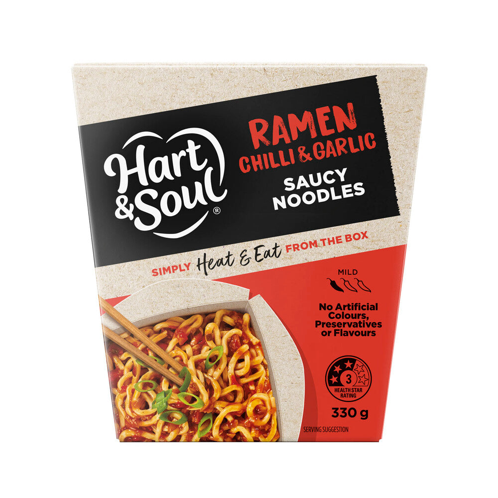 Hart & Soul Saucy Noodles Ready Meal Chilli & Garlic Ramen - 330 GRAM