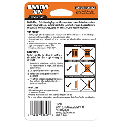 Gorilla Heavy Duty Mounting Tape - 1.5m - Tape - Weatherproof