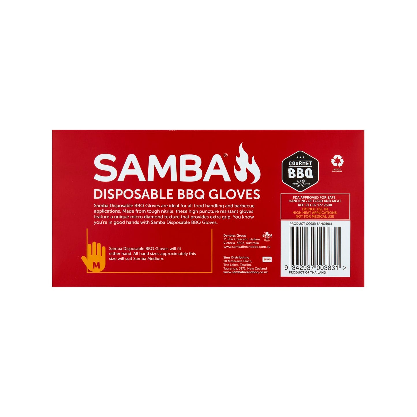 Samba Medium Disposable BBQ Gloves - 50 Pack