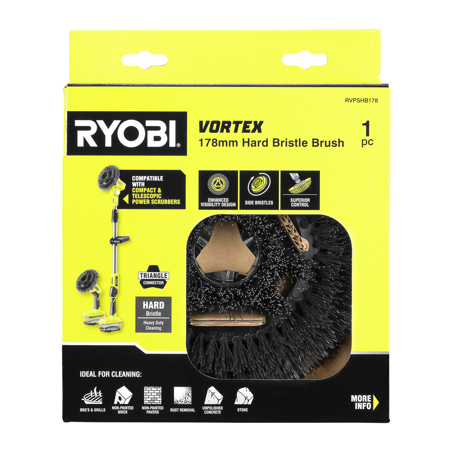 Ryobi Hard Bristle Power Scrubber Brush - 178mm