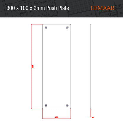 Lemaar Push Plate 300 x 100 x 2mm Satin Stainless Steel DDA Compliant