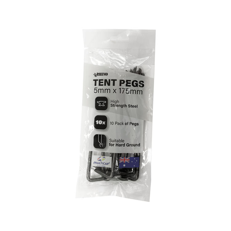 Rhino Tent Peg 5 x 175mm High Strength Steel Suitable For Hard Ground - 10 Pack