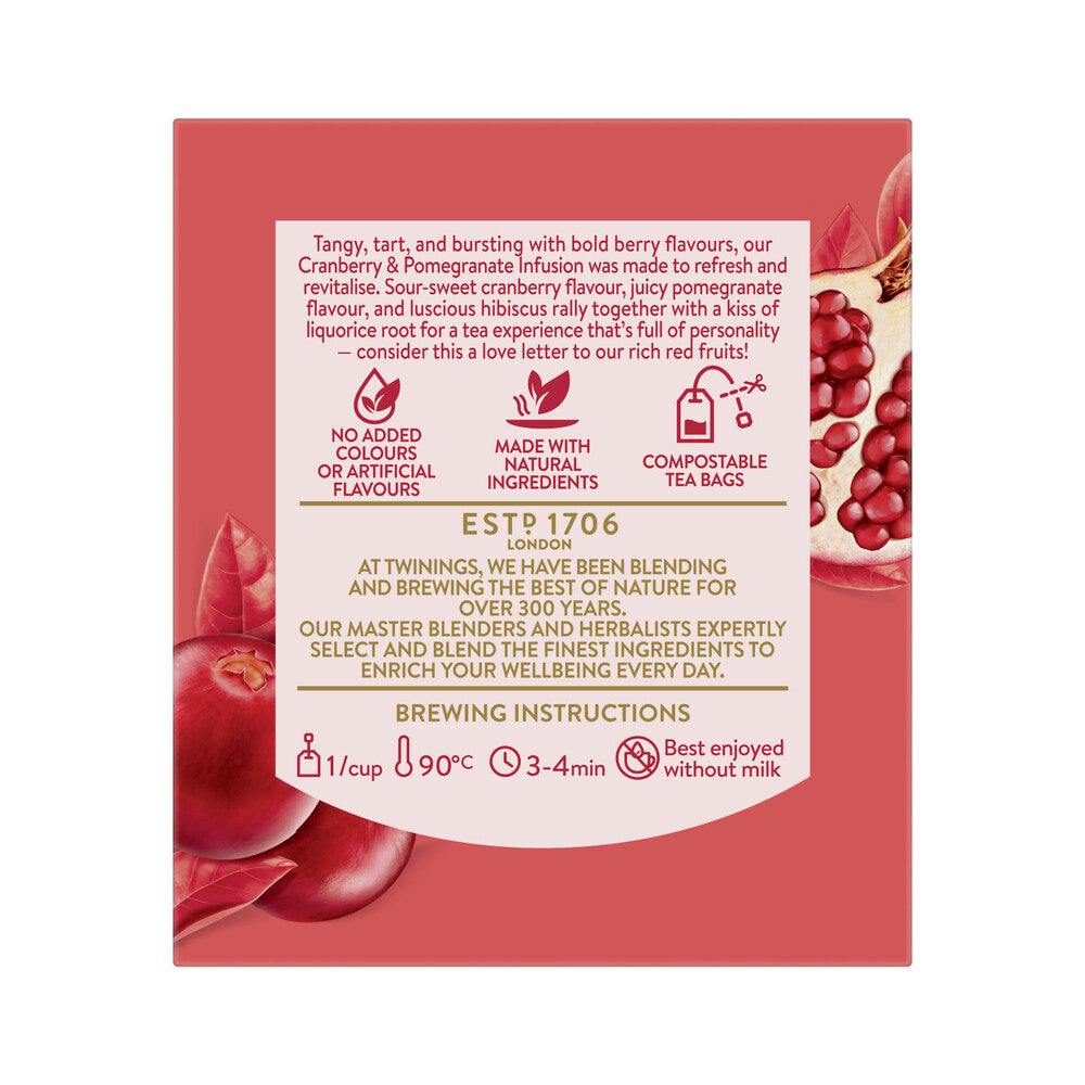 Twinings Cranberry & Pomegranate Infusions Tea Bags - 10 Pack