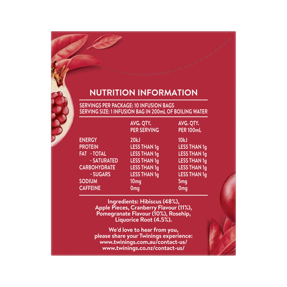 Twinings Cranberry & Pomegranate Infusions Tea Bags - 10 Pack