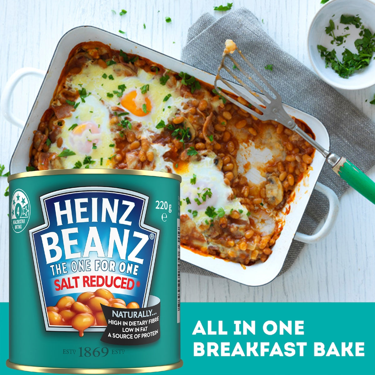 Heinz Beanz Canned Baked Breakfast Beans Salt Reduced 220g
