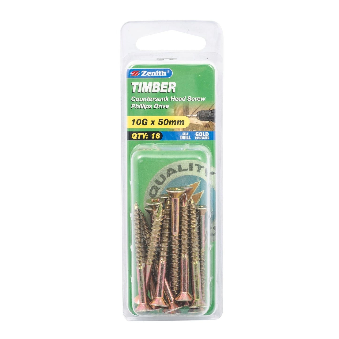 Zenith Timber Screws - 10g x 50mm - Gold - 16 Pack
