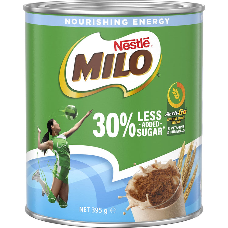 Milo 30% Less Added Sugar Chocolate Drinking Powder Hot Or Cold 395g