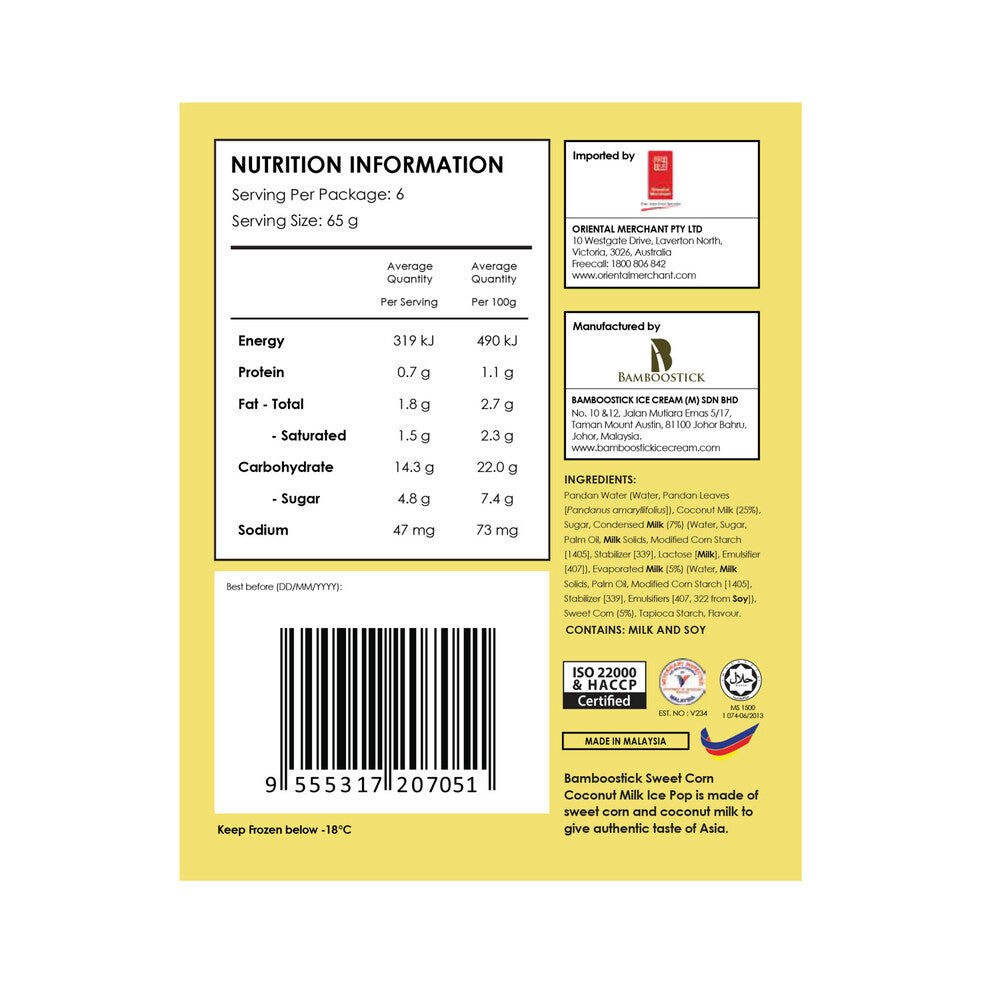 Bamboostick Ice Potong Sweet Corn 6 Pack - 390g