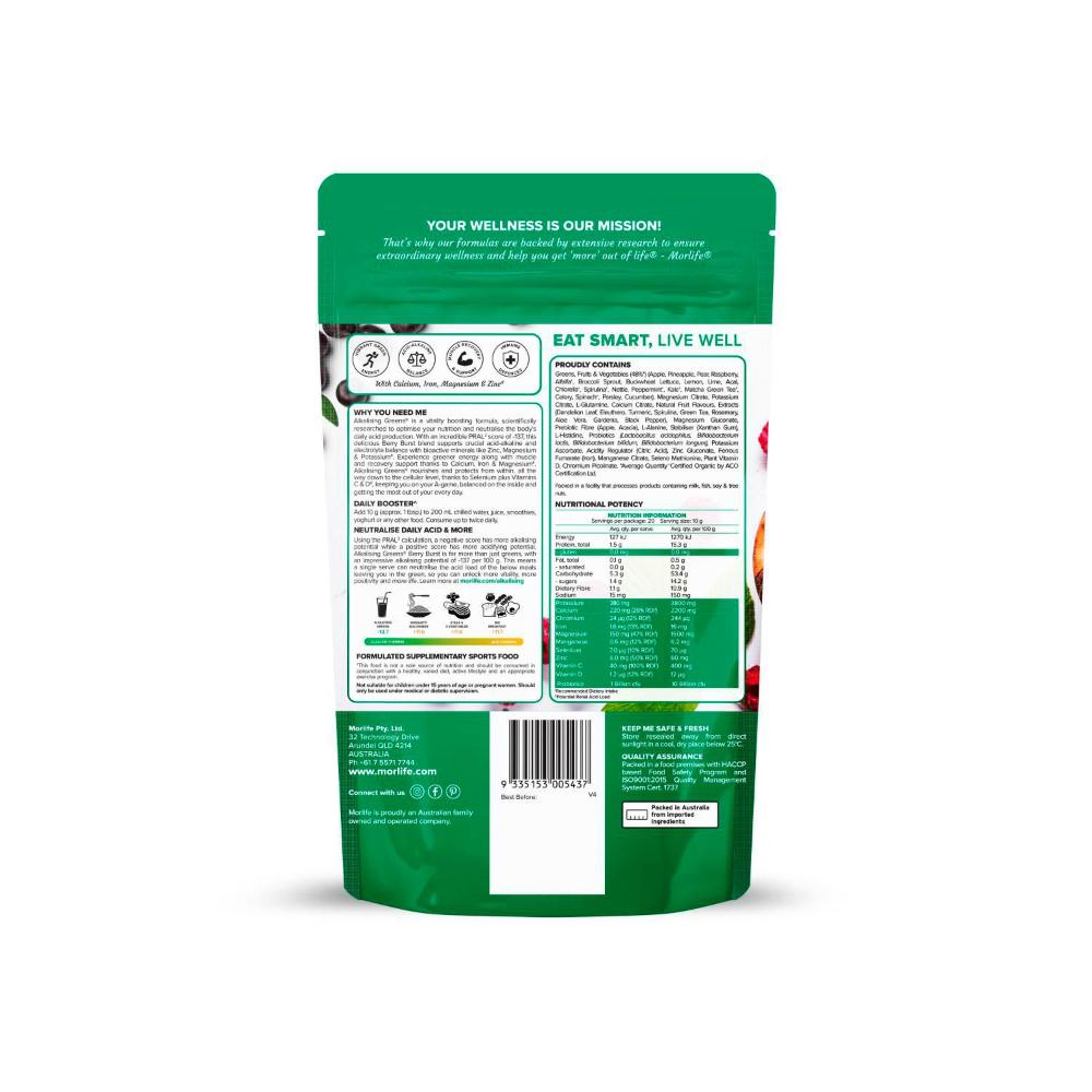 Morlife Alkalising Greens Berry Burst - 200g