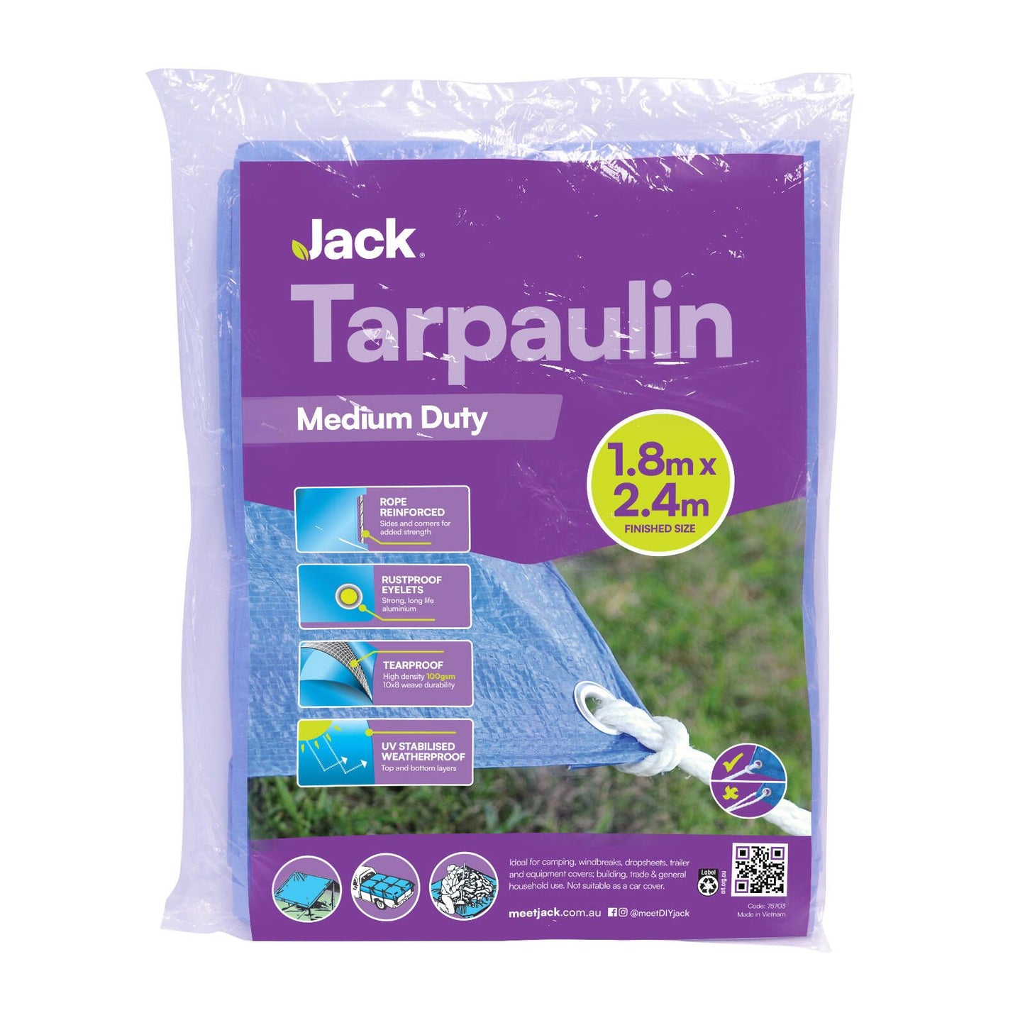 Jack Medium Duty Tarpaulin - 1.8 x 2.4m