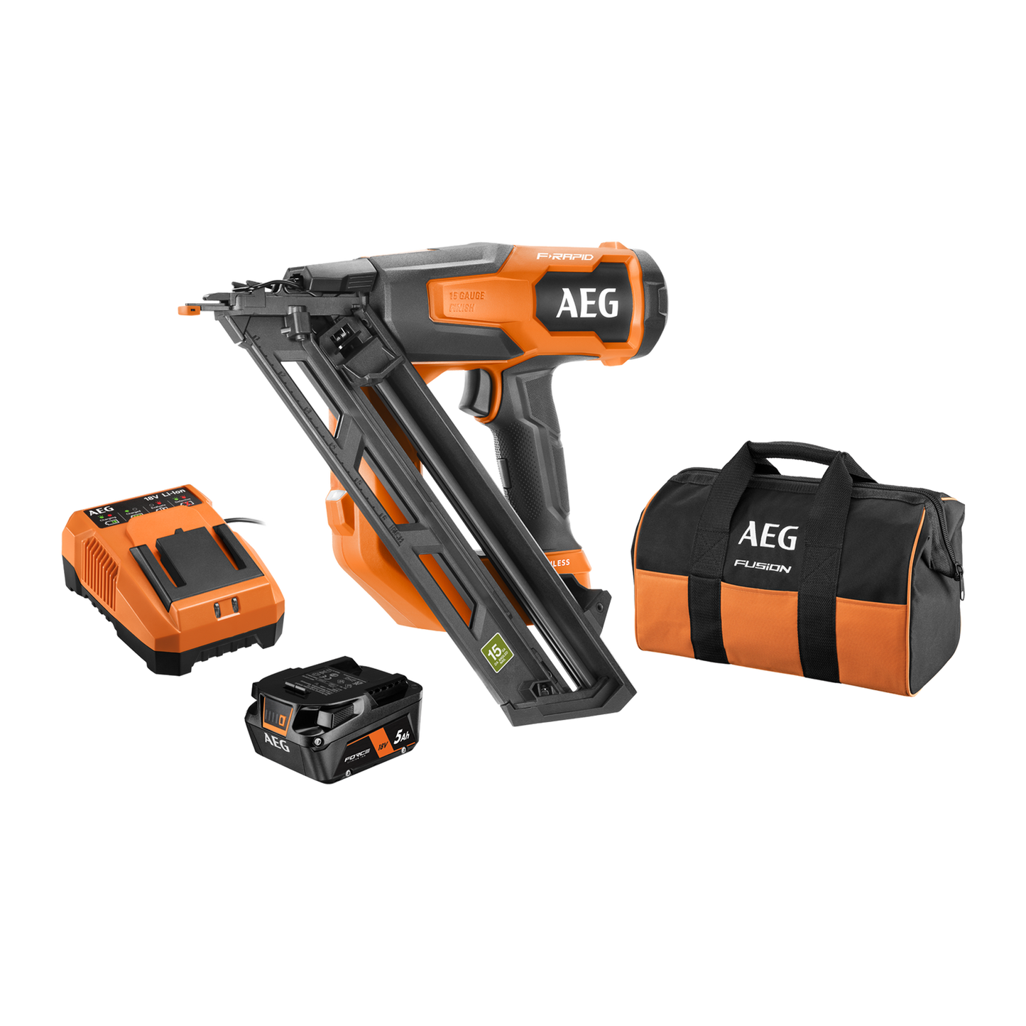 AEG F-RAPID 15GA DA Angled Brad Nailer Kit - 18V - 5Ah