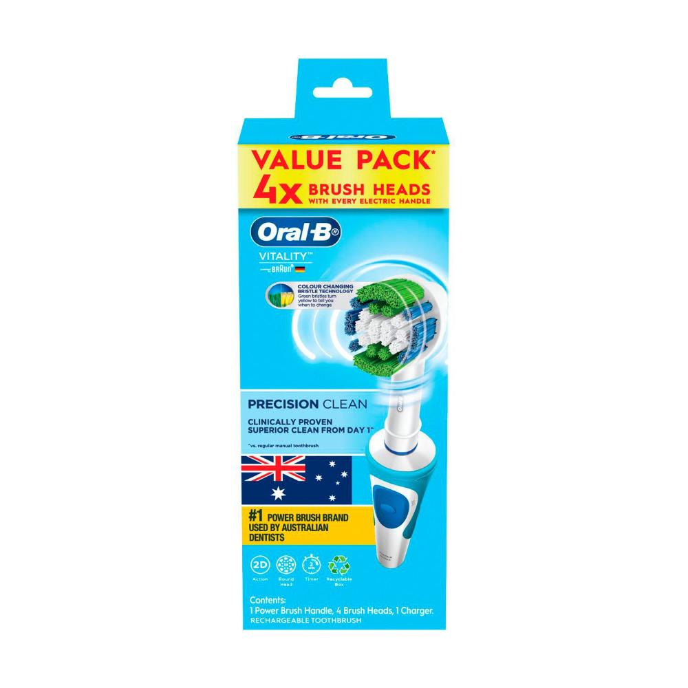 Oral B Vitality Precision Clean Electric Toothbrush + 4 Replacement Head Va ... 1 Pack