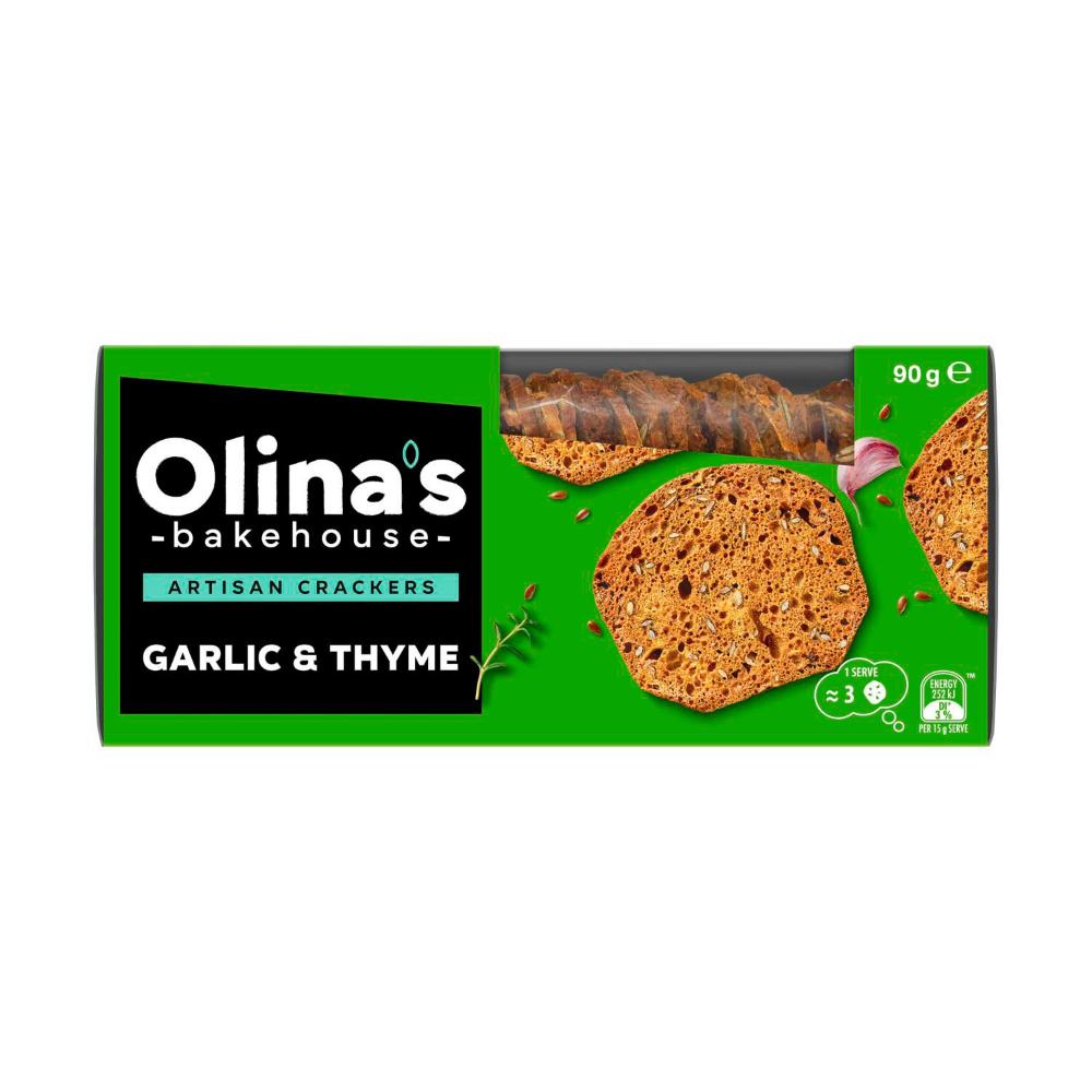 Olina's Bakehouse Artisan Crackers Garlic & Thyme - 90g