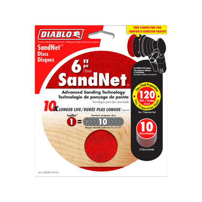 Diablo Orbital Sandnet Discs - 150mm - Red - 10 Pack - Aluminium Oxide - Clog-Reducing