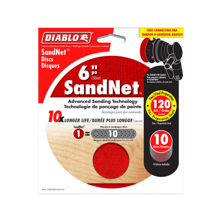 Diablo 150mm 120 Grit Sandnet Orbital Discs with Connection Pad 10 Pack