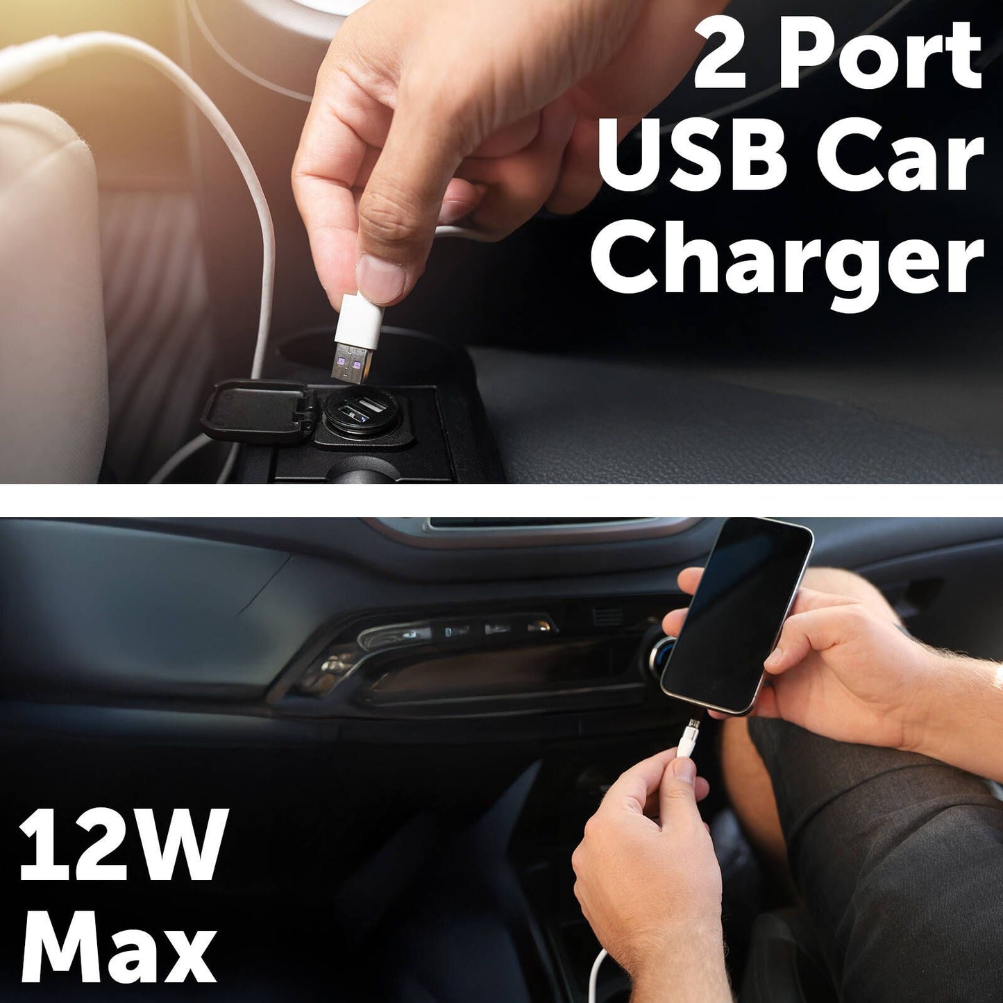 Click USB Car Charger - 12W - 2 Port - Black