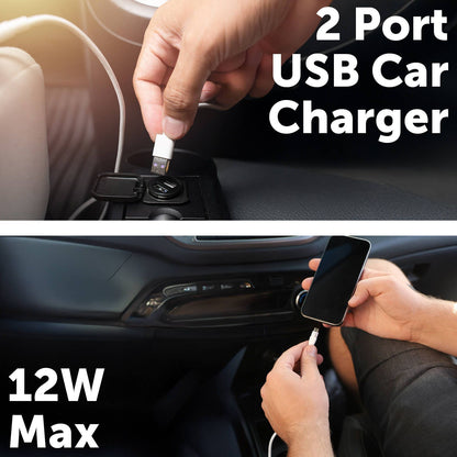 Click USB Car Charger - 12W - 2 Port - Black