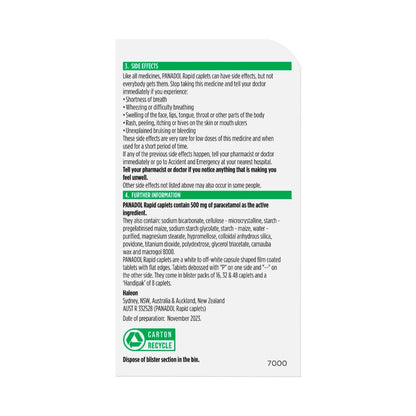 Panadol Rapid Paracetamol Pain Relief Caplets - 8 Pack