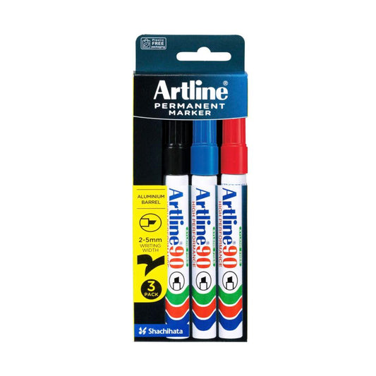 Artline 90 Permanent Markers Black - 3 pack