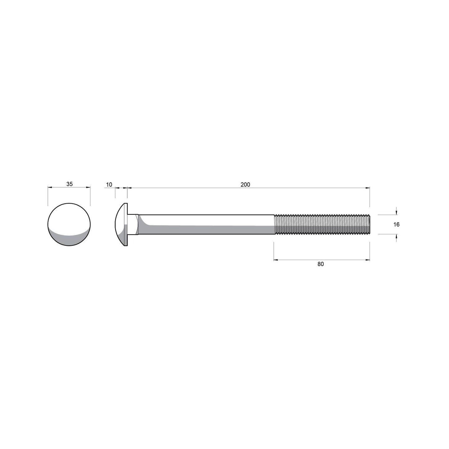 Zenith Hot Dip Galvanised Cup Head Bolts & Nuts - M16 x 200mm - 12 Pack