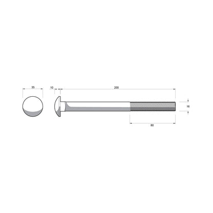 Zenith Hot Dip Galvanised Cup Head Bolts & Nuts - M16 x 200mm - 12 Pack
