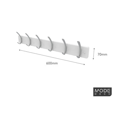 Mode Perma Products Hat And Coat Rack 6 Brushed Nickel Hooks White