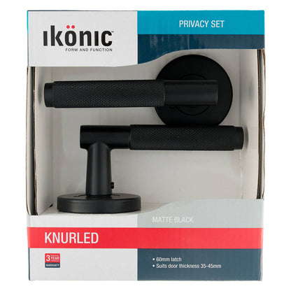 Ikonic Black Matte Knurled Privacy Lever Set