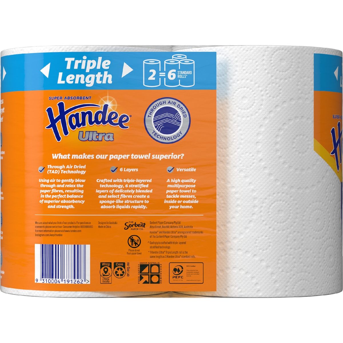 Handee Ultra Triple Length Paper Towel 2 X 180 Pack