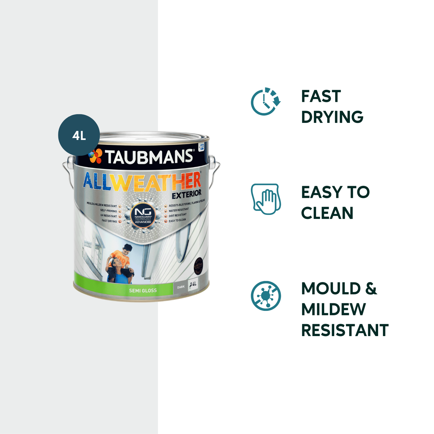 Taubmans All Weather Exterior Paint - 4L - Dark - Semi Gloss