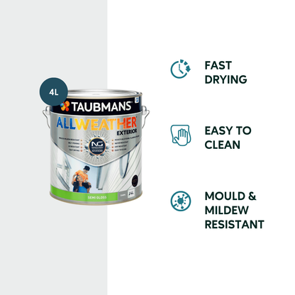 Taubmans All Weather Exterior Paint - 4L - Dark - Semi Gloss