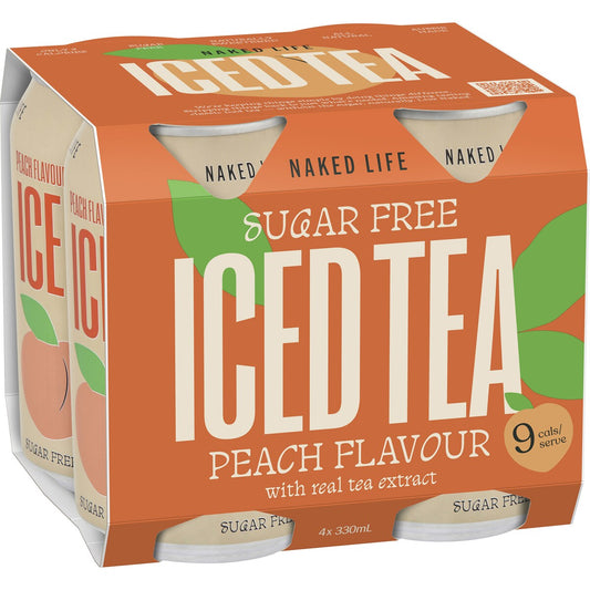 Naked Life Iced Tea Sugar Free Peach Peach Flavour 330ml X 4 Pack