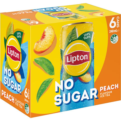 Lipton Iced Tea No Sugar Peach Cans 240mL x 6 pack