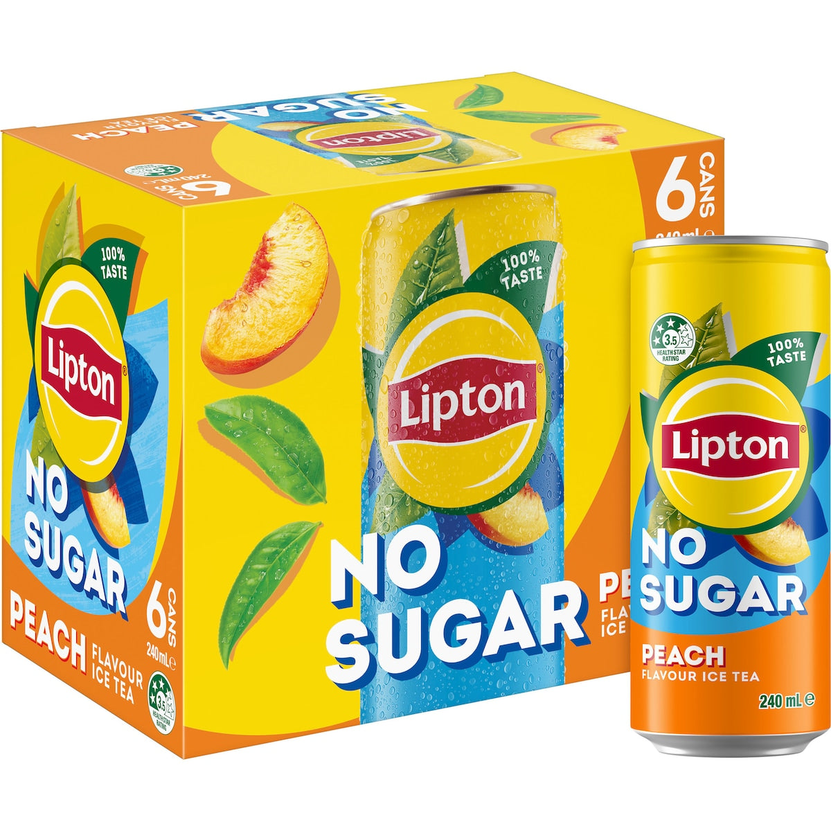 Lipton Iced Tea No Sugar Peach Cans 240mL x 6 pack