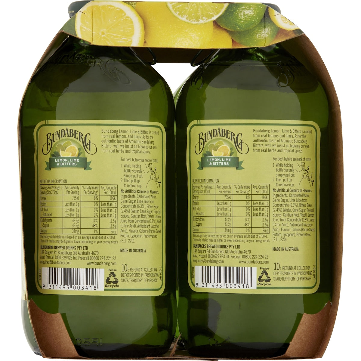 Bundaberg Lemon Lime & Bitters 375ml X 4 Pack