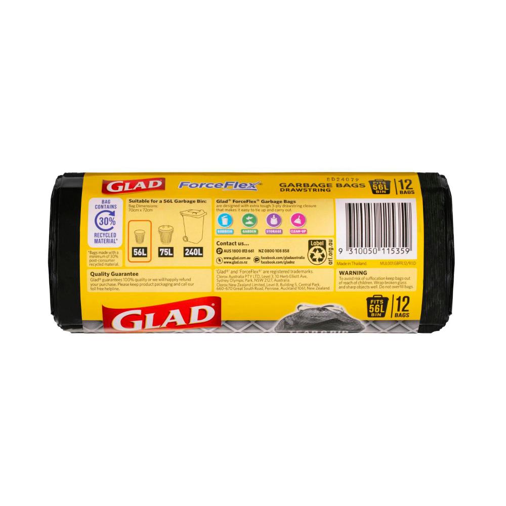 Glad Forceflex Drawstring Garbage Bags - 12 Pack