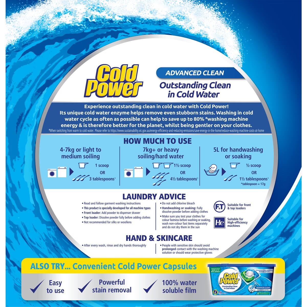 Cold Power Advanced Clean Laundry Washing Powder Detergent 2kg