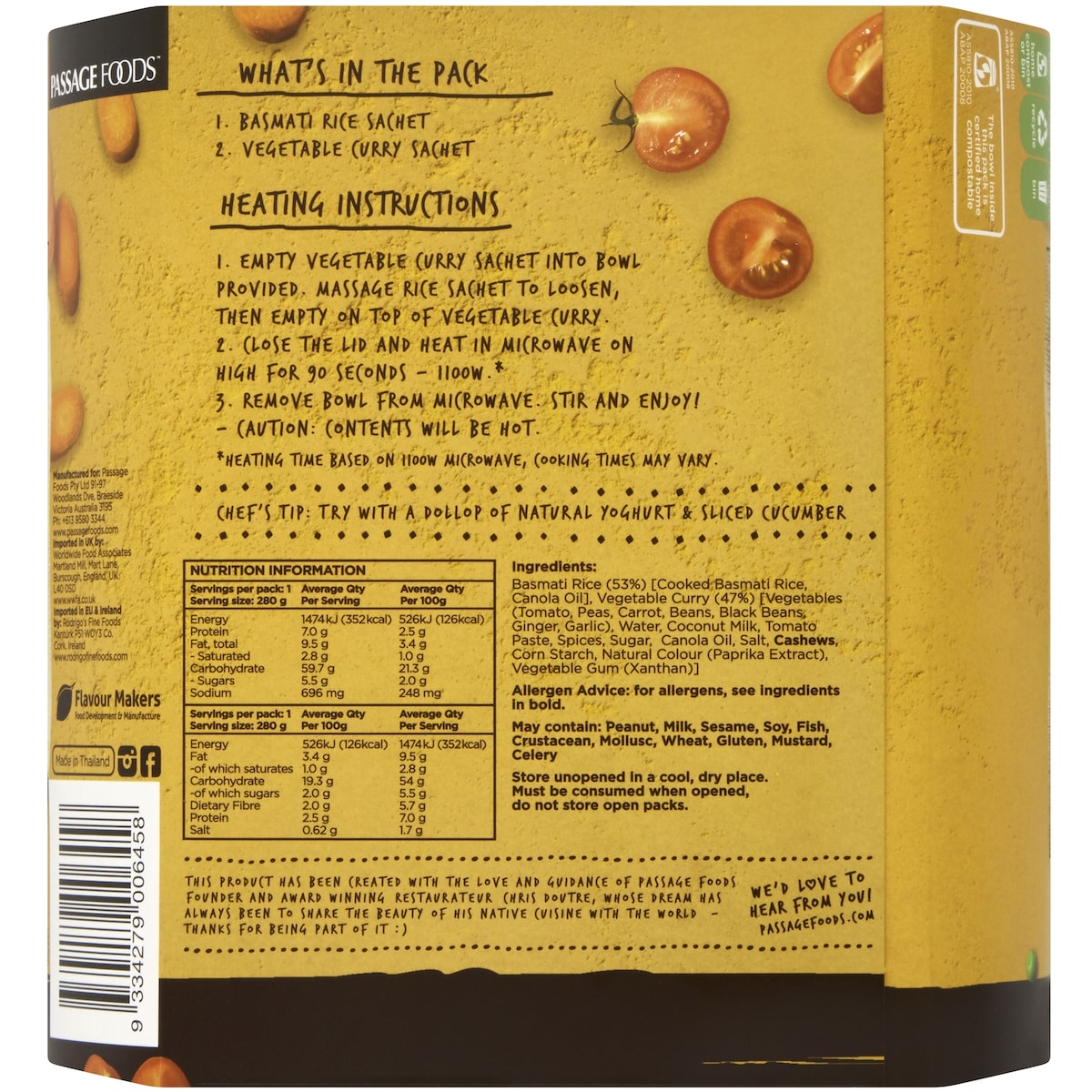 Passage To India Veg Curry Bowl Butter Masala With Rice 280g