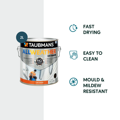 Taubmans All Weather Exterior Paint - 2L - White - Low Sheen
