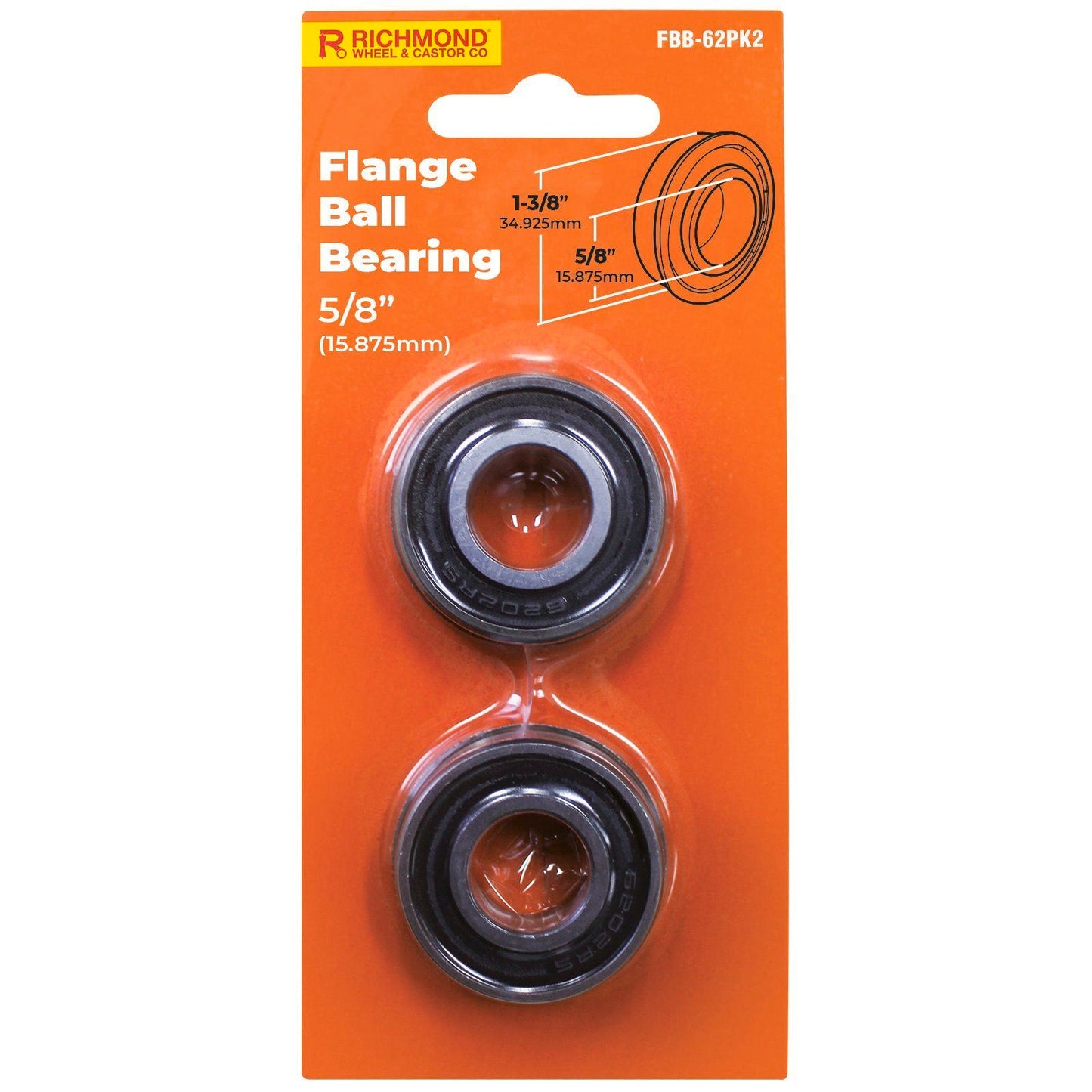 Richmond Flange Ball Bearing - 1-3/8" x 5/8" - 2 Pack