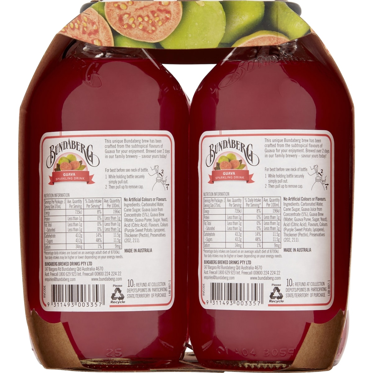 Bundaberg Guava Sparkling Drink 375ml X 4 Pack