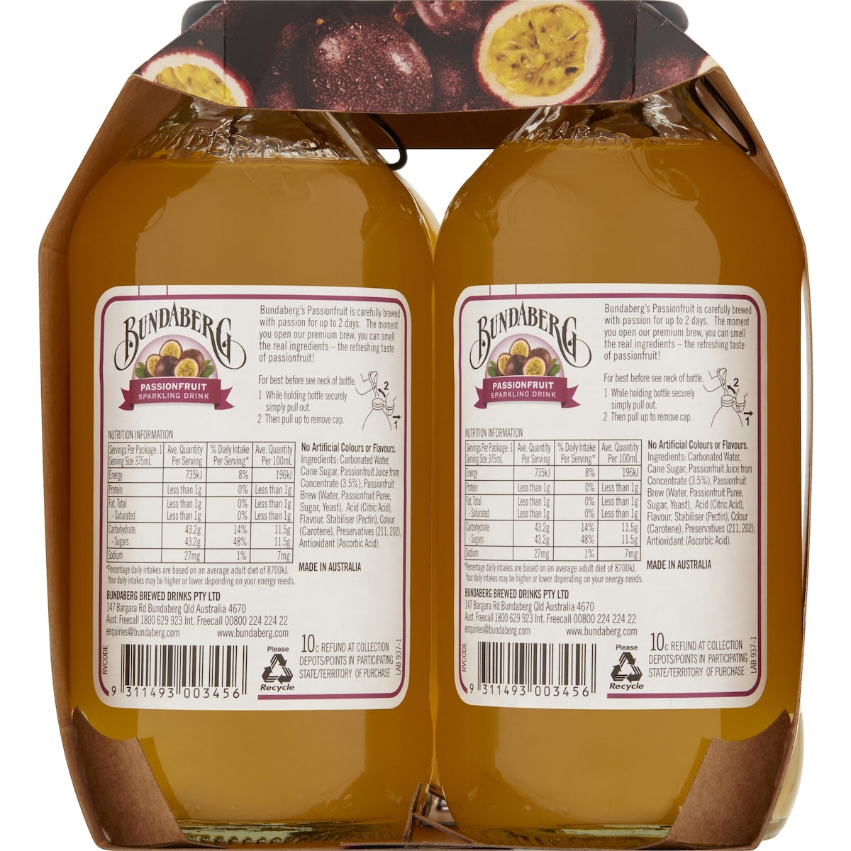 Bundaberg Sparkling Passionfruit Drink 375ml X 4 Pack