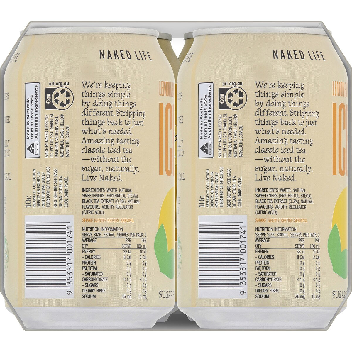 Naked Life Sugar Free Iced Tea Lemon 330ml X 4 Pack
