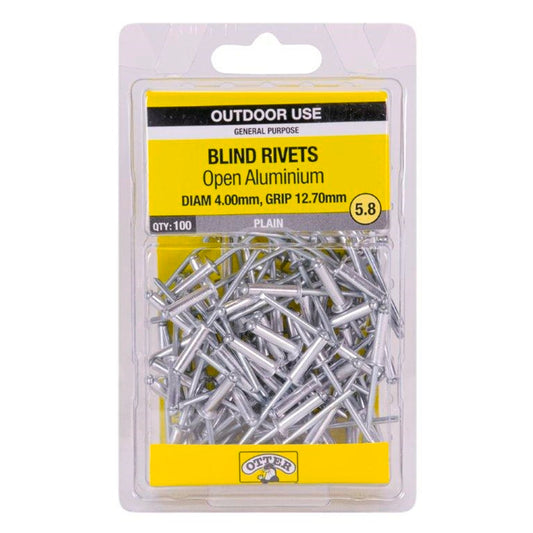Otter Open Aluminium Blind Rivets - 4.0 x 12.7mm - 100 Pack