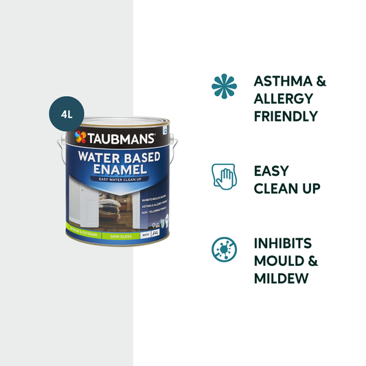Taubmans White Semi Gloss Water Based Enamel Paint - 4L