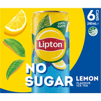 Lipton Iced Tea No Sugar Lemon Cans 240mL x 6 pack