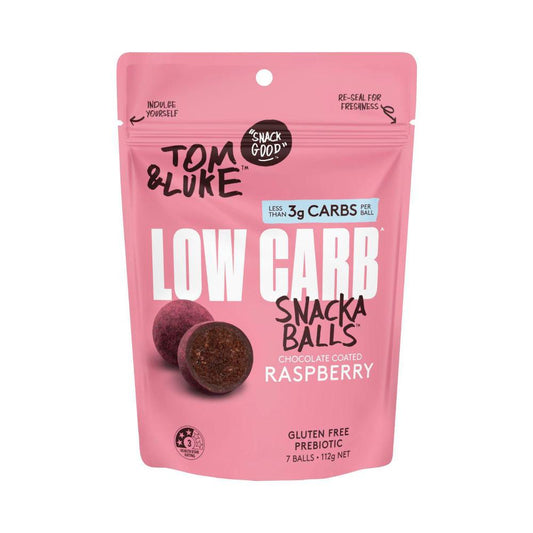 Tom & Luke Low Carb Snackaballs Chocolate Coated Raspberry - 112g