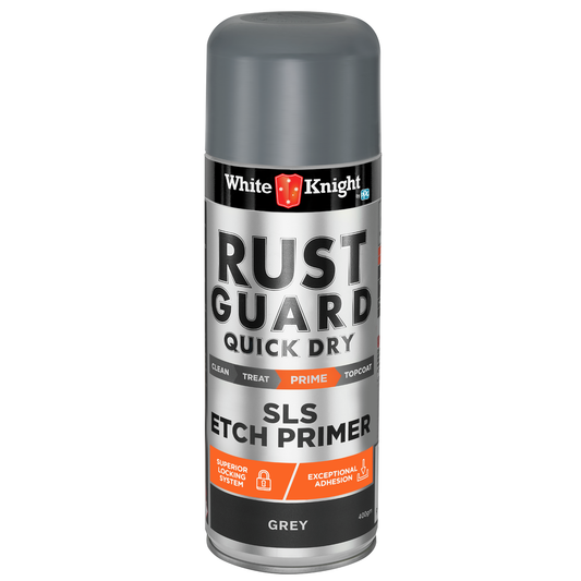 White Knight Rust Guard Quick Dry SLS Etch Primer Spray Paint - Grey 300g