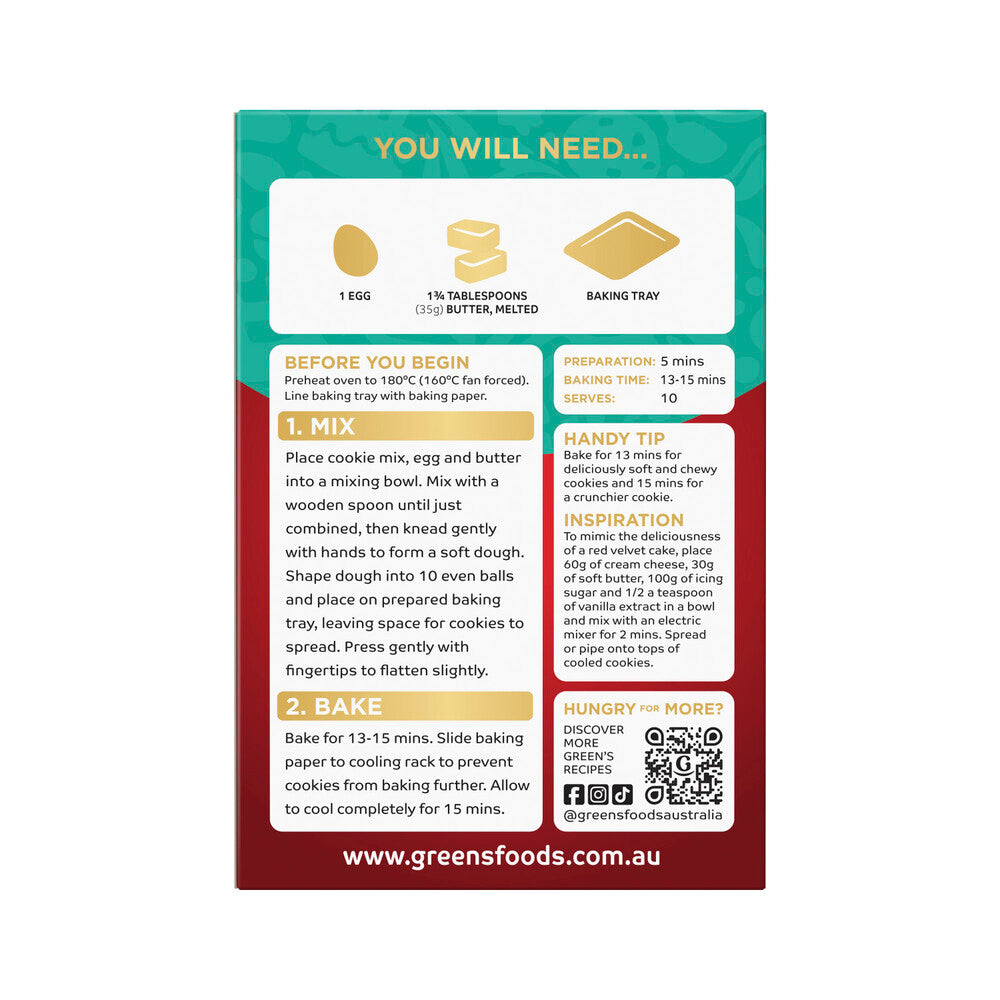 Green's Deluxe Red Velvet & White Choc Cookie Mix - 380g